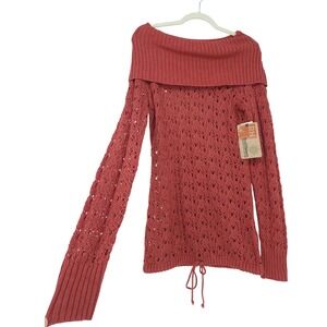 NWT RuffHewn Open Knit Crochet Sweater Womens L Rust Cowl Neck Top Earthy Boho